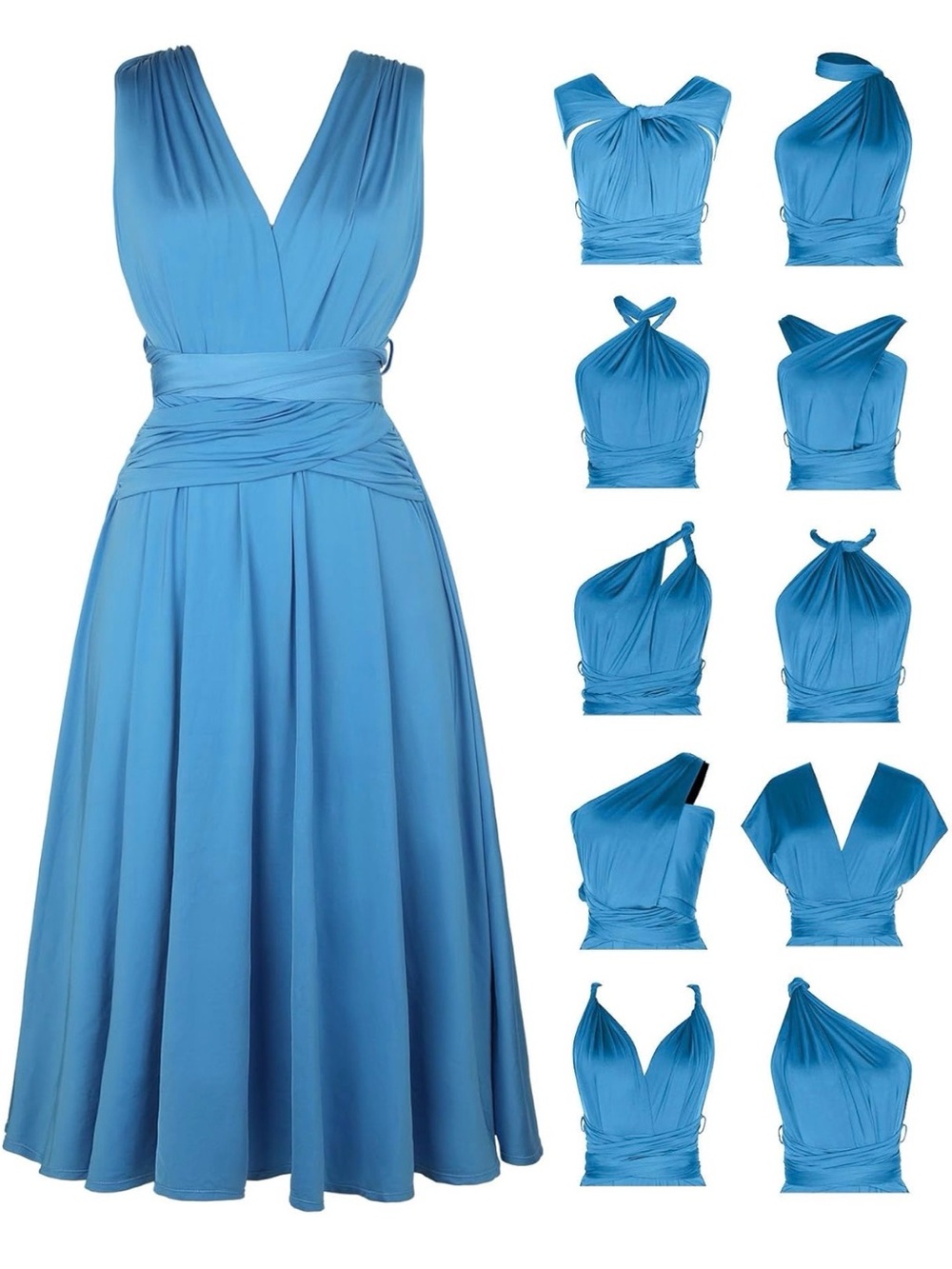 NWT, Popilush, Aegean Blue Infinity Midi Dress Built-In Shape-wear, $169 retail